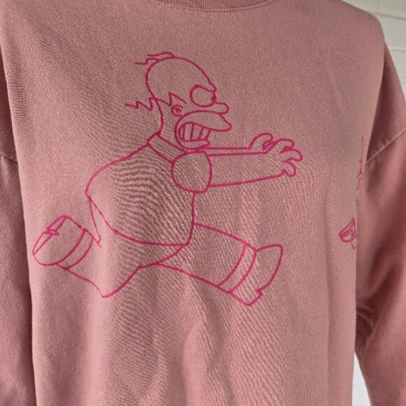 Large Simpsons Graphic Oversized Long Sleeve Two Tone Pink Sweatshirt - Picture 6 of 13